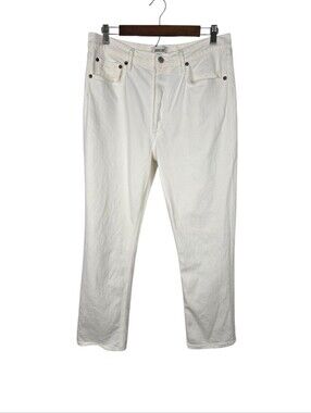 Agolde Womens 30 Riley High Waisted Crop Straight Leg Jeans Off White Button Fly